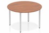 Nova Walnut Circle Table 1200 Box Frame Leg Silver