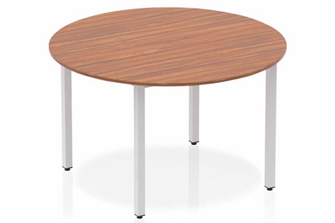 Nova Walnut Circle Table 1200 Box Frame Leg Silver