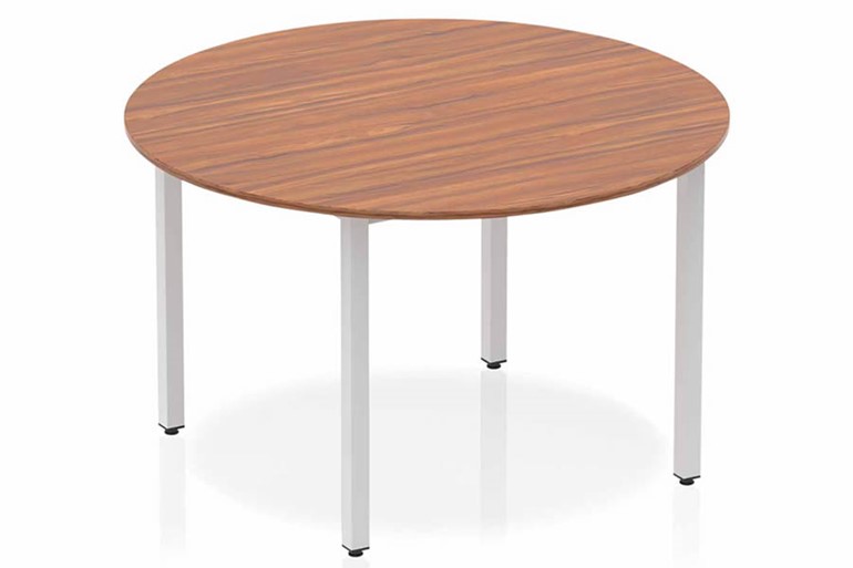 Nova Walnut Circle Table 1200 Box Frame Leg Silver