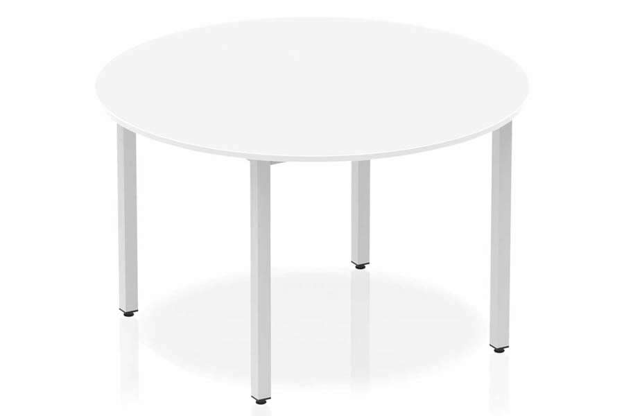 View White Finish 120cm Circular MultiPurpose Meeting Table Silver Metal Box Frame Leg Scratch Resistant Surface Polar information