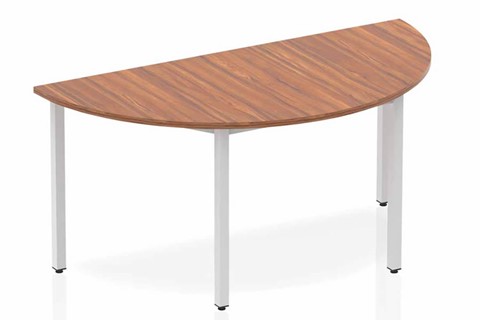 Nova Walnut Semi-circle Table 1600 Box Frame Leg Silver
