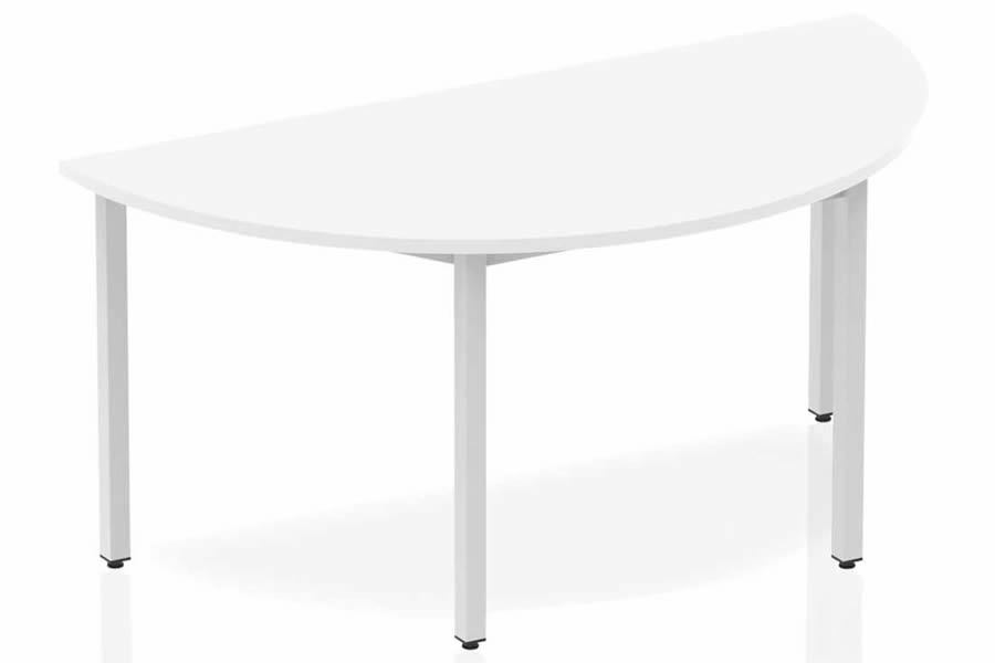 View Polar White 1600mm SemiCircle Multiple Purpose Office Meeting Table Round Silver Post Leg Scratch Resistant Surface Levelling Feet information