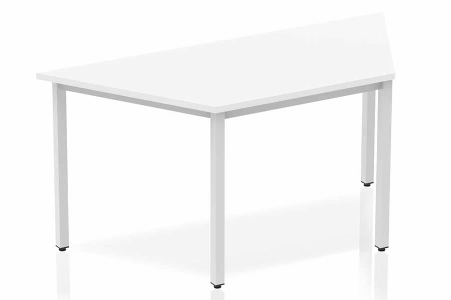 View White 160cm Trapazoidal MultiPurpose Meeting Table With Silver Steel Box Frame Legs Scratch Resistant Top Polar information