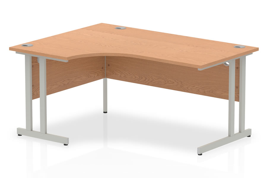 View Oak Coloured LShaped Left Corner Cantilever Desk With Silver Legs Cable Management 1600 1800 information