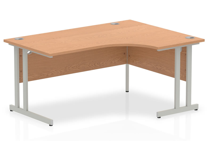 View Oak Coloured LShaped Right Corner Cantilever Desk With Silver Legs Cable Management 1600 1800 information
