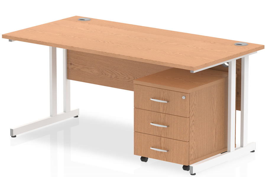 View Oak Rectangular Office Desk 3 Drawer Pedestal 1400mm Wide Norton information