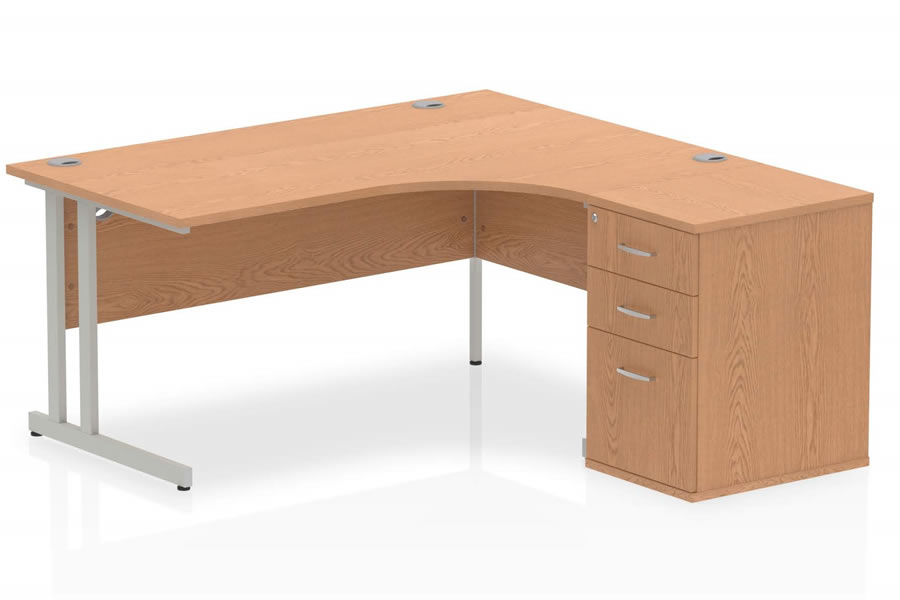 View Light Oak LShaped Right Handed Cantilever Corner Office Desk 3 Drawer Pedestal 1600mm or 1800mm Wide Norton Oak information