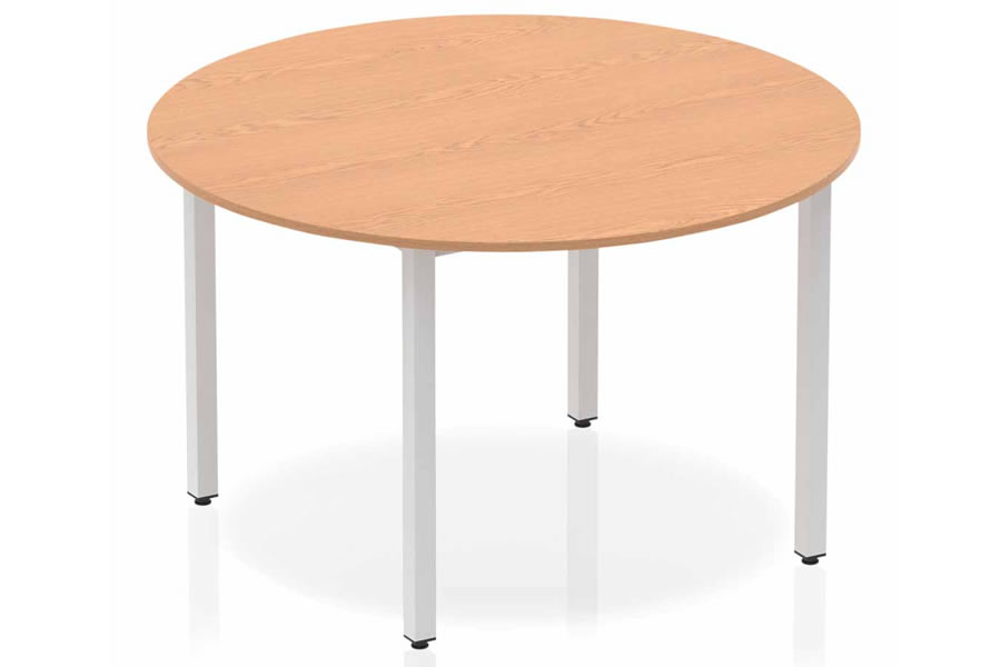 View Oak Finish Circular Office Meeting Table 120cm Diameter Silver Steel Square Post Legs 25mm Thick Scratch Resistant Table Top Impulse Norton information