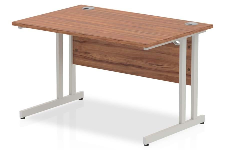 View Walnut Rectangular Office Desk Cantilever Metal Legs In Silver Or White 1200 1400 1600 1800 5 Year Guarantee information