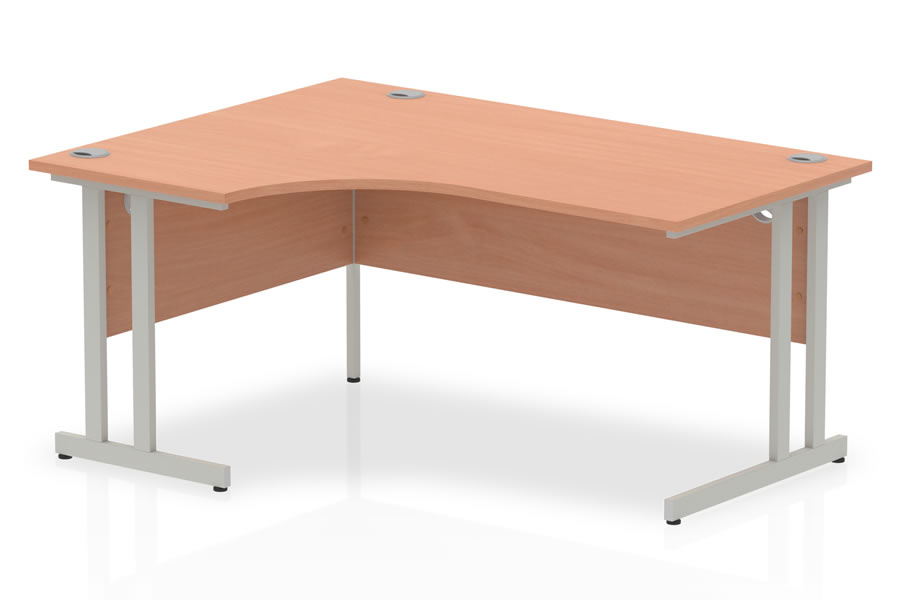 View Beech L Shaped Corner Cantilever Desk Left Handed With Silver Legs 3 x Cable Ports 1600 1800 Price Point information
