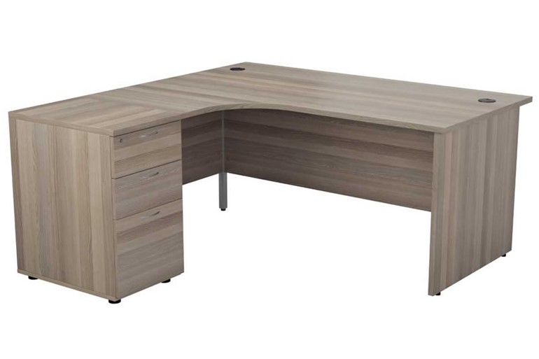 Kestral Grey Oak Corner Panel Desk And Pedestal