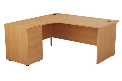 Kestral Beech Corner Panel Desk And Pedestal - Left Handed 1600mm