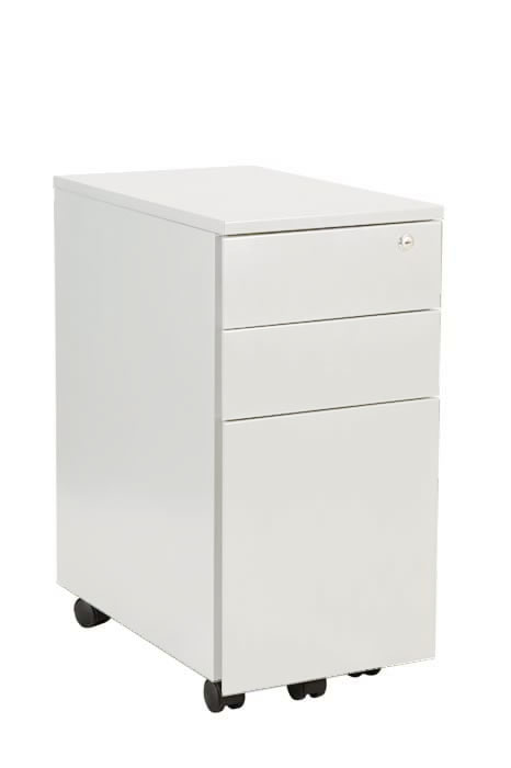 View White Narrow Steel Slimline Mobile Pedestal Locking Drawers information