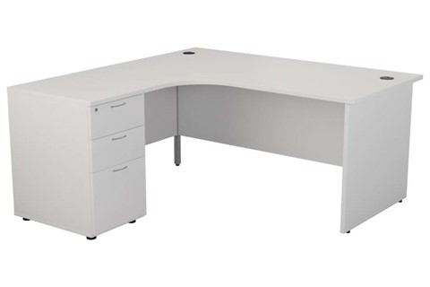 Kestral White Panel Corner Desk And Pedestal - Left Handed 1600mm