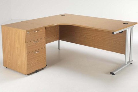 Kestral Oak Corner Desk And Pedestal - Left handed Silver 1600mm