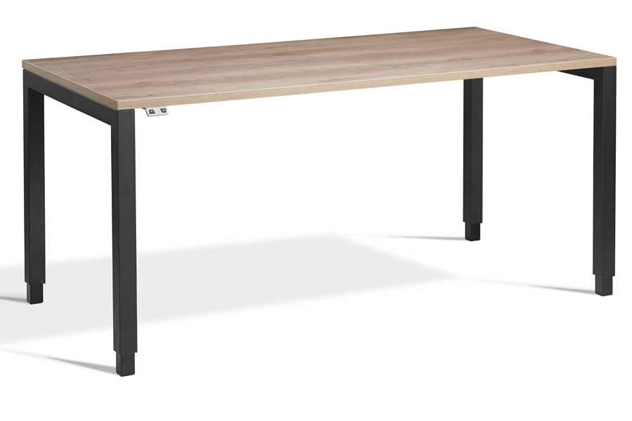 View Crown Grey Oak Rectangular Height Adjustable Desk 1600mm x 800mm White Steel Frame PreSet Height Settings Scratch Resistant Surface information