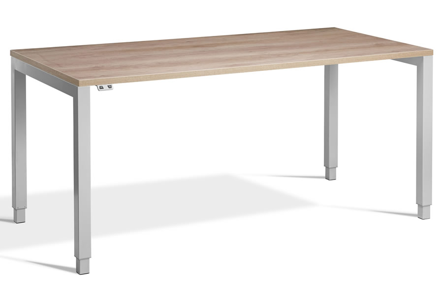 View Crown Grey Oak Rectangular Height Adjustable Desk 1600mm x 800mm White Steel Frame PreSet Height Settings Scratch Resistant Surface information