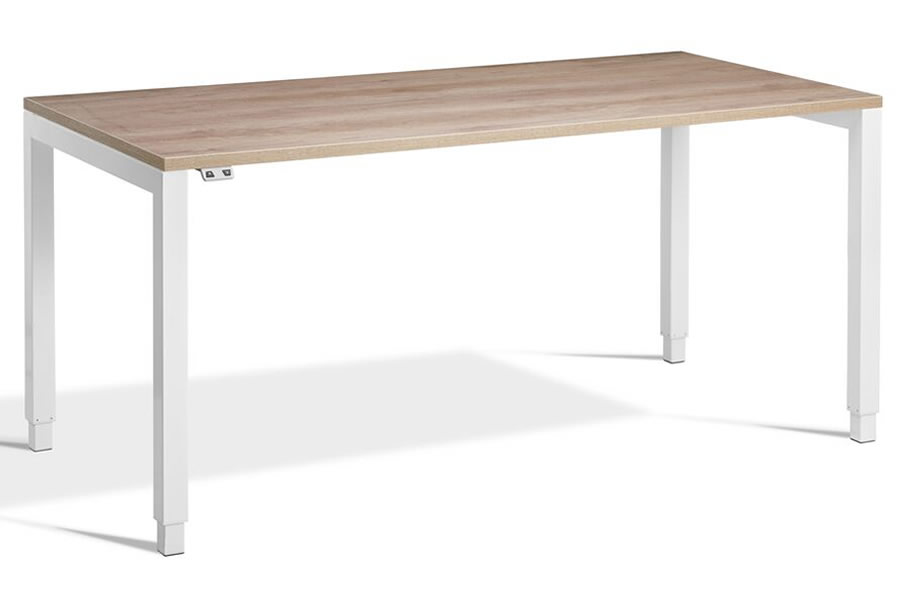 View Crown Grey Oak Rectangular Height Adjustable Desk 1400mm x 800mm White Steel Frame PreSet Height Settings Scratch Resistant Surface information
