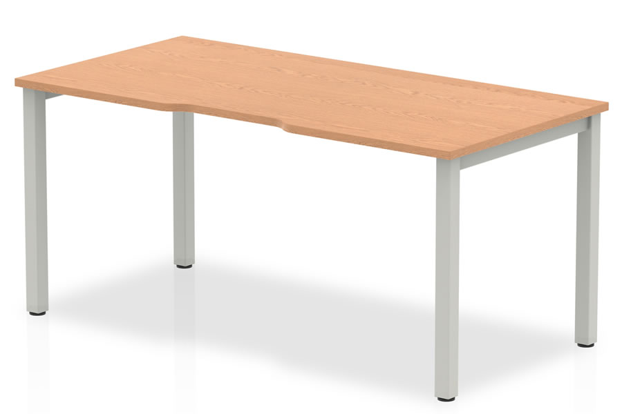 View Oak Finish Singular Bench Office Desk 140cm x 80cm Cable Management Scratch Resistant Surface Levelling Feet Steel Frame Portland information