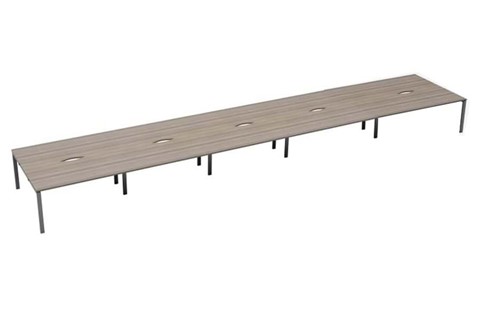 Kestral Grey Oak 10 Person Bench Desk - 1200mm Silver Leg