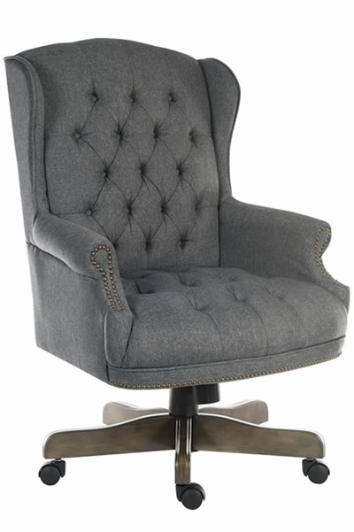 Large Traditional Grey Fabric Office Chair - Button Tufted - Chairman