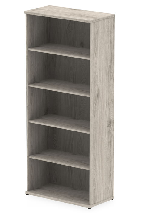 Grey Oak Tall Office Bookcase Modern, 5 Shelf Gray Oak Bookcase
