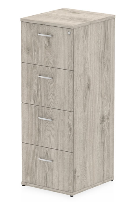 View Grey Oak Four Drawer Filing Drawer Cabinet Lockable Drawers Easy Glide Metal Runners Silver Pull Handles H1445mm x W500mm Gladstone information