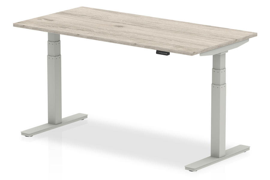 View Grey Oak Electric Height Adjustable Standing Office Desk 1600mm x 800mm LCD Control Unit Memory Height Settings Robust Steel Frame information