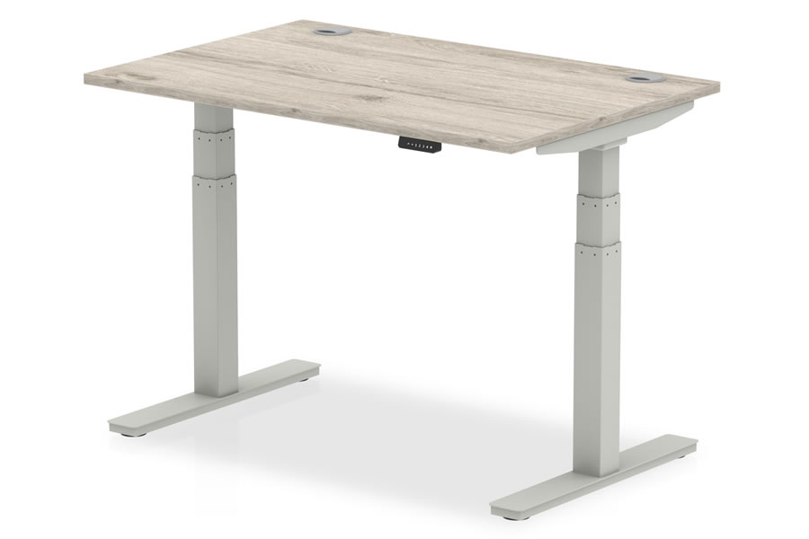 View Grey Oak Electric Height Adjustable Standing Office Desk 1200mm x 800mm LCD Control Unit Memory Height Settings Robust Steel Frame information