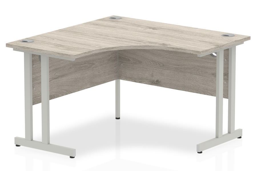 View Grey Oak Corner L Shaped Home Office Desk 120cm x 120cm Silver Steel Frame Cantilever Base Two Cable Management Ports Impulse Corner Desk information