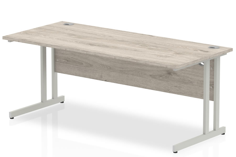View Grey Oak Rectangular Cantilever Office Desk 2 Cable Ports 4 Desk Sizes 1200 1400 1600 1800 Flat Packed Optional Install 800mm Deep information