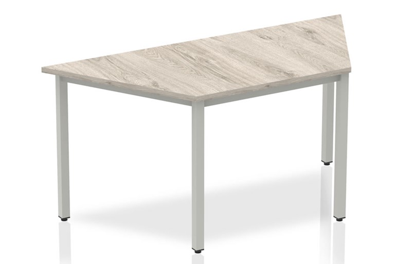 Gladstone Grey Oak Trapezium Table 1600 Box Frame Leg Silver