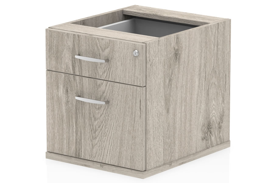 View Grey Oak Two Drawer Fixed Desk Pedestal Storage Drawer Chest Easy Glide Lockable Drawers Two Keys Supplied Silver Metal Handles information