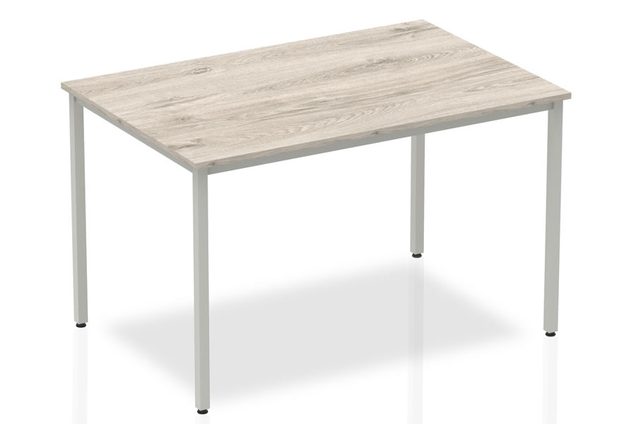 View Grey Oak Straight 1200mm Table With Silver Box Frame Leg Gladstone information