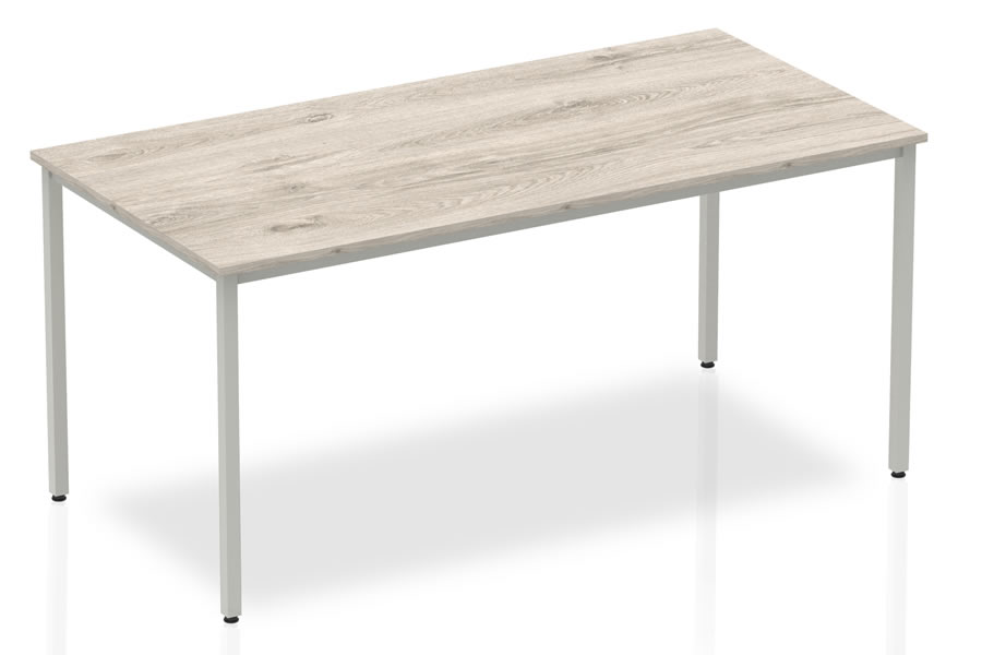 View Grey Oak Straight 1600mm Table With Silver Box Frame Leg Gladstone information