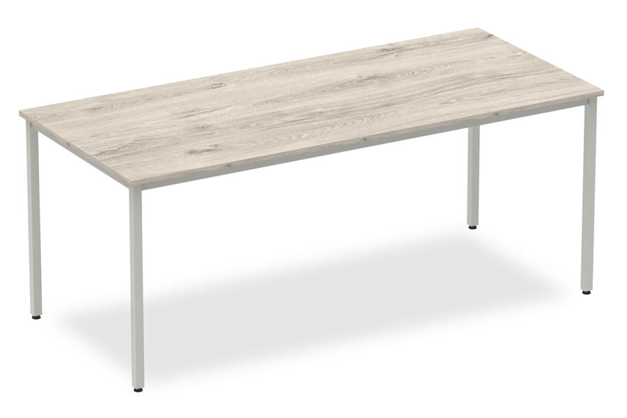 View Grey Oak Straight 1800mm Table With Silver Box Frame Leg Gladstone information