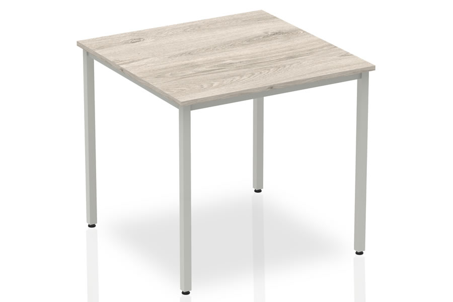 View Grey Oak Straight Office Table With Silver Box Frame Leg 4 Sizes Gladstone information