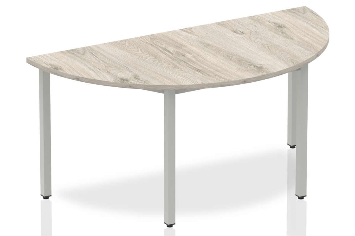 View Grey Oak Semi Circular MultiPurpose Meeting Table Silver Steel Grey Legs Scratch Resistant Surface Adjustable Levelling Feet information