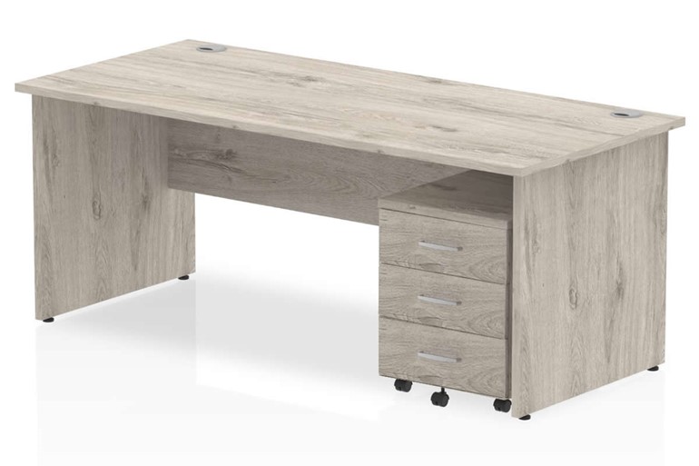 Gladstone Grey Oak Straight Panel Desk And Pedestal