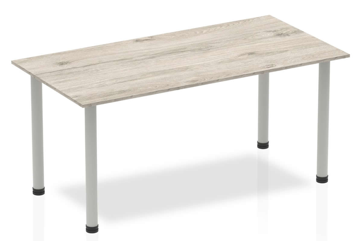 View Grey Oak 1800mm Straight Rectangular Office Table Silver Post Leg Gladstone information