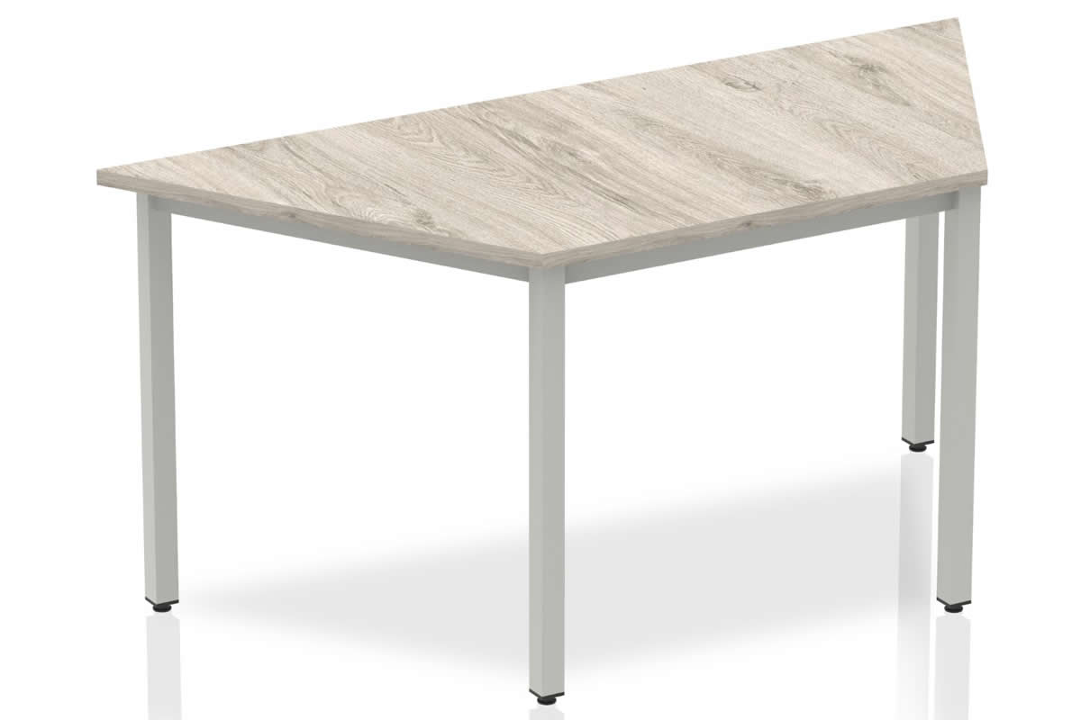 View Trapezium Shaped Grey Oak Multi Purpose Meeting Side Conference Table Scratch Resistant Surface 18mm Think Top Grey Steel Leg Frame information