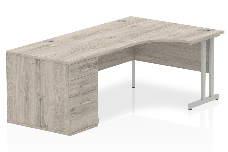 Grey LShaped Corner Cantilever Desk With 3 Drawer Pedestal Gladstone