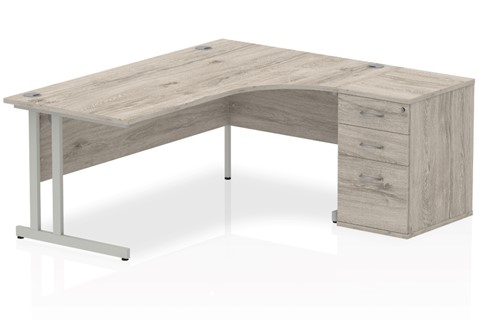 Gladstone Grey Oak Corner Desk And Pedestal - 1400mm Right Handed 