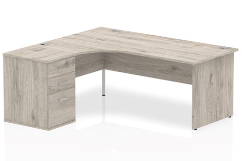 Gladstone Grey Oak Corner Panel Desk And Pedestal - 1600mm Left Handed 