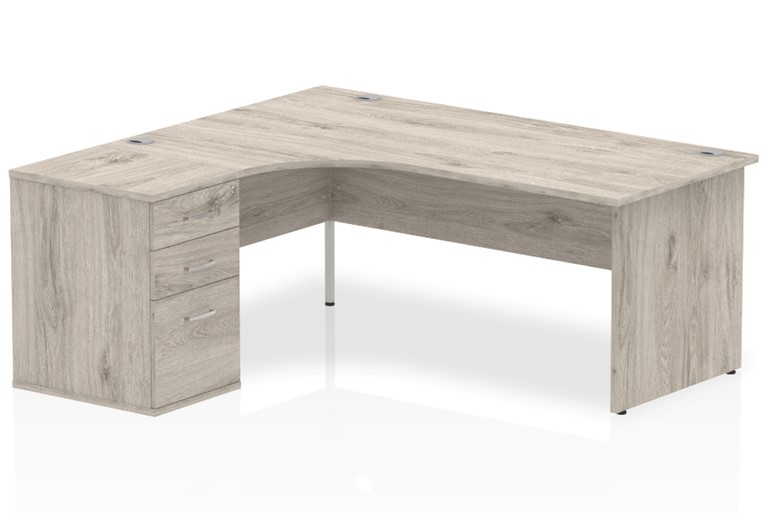 Desk Grey L-Shaped Corner Panel Desk With 3 Drawer Pedestal - Gladstone