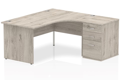 Gladstone Grey Oak Corner Panel Desk And Pedestal - 1600mm Right Handed 