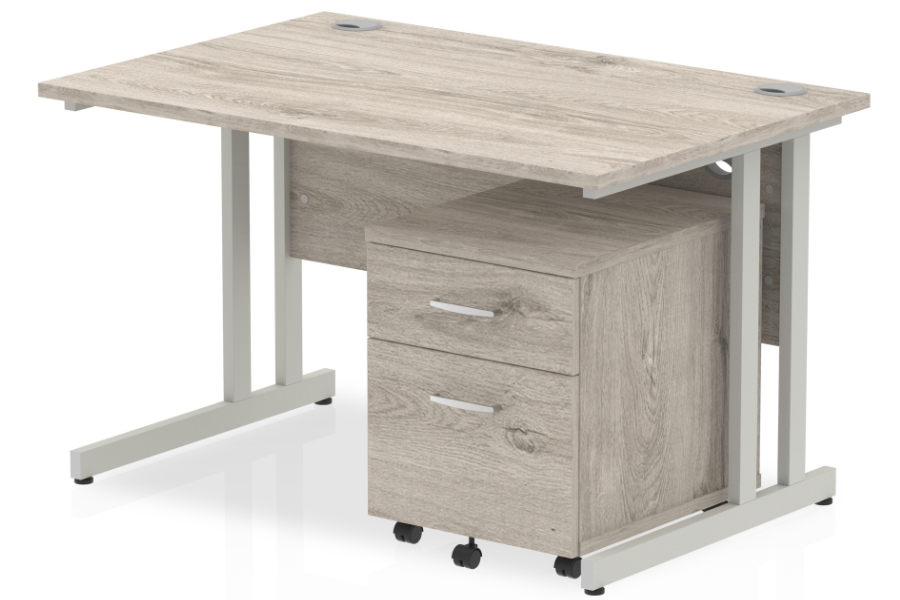 View Grey Oak Rectangular Office Desk 2 Drawer Pedestal 1400mm Wide Gladstone information