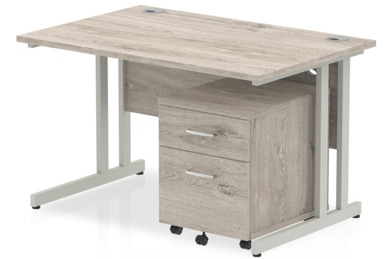 Gladstone Grey Oak Straight Desk And Pedestal