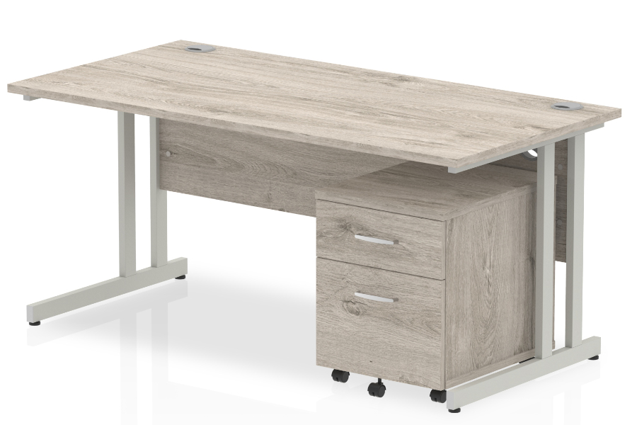 View Grey Oak Rectangular Office Desk 2 Drawer Pedestal 1600mm Wide Gladstone information