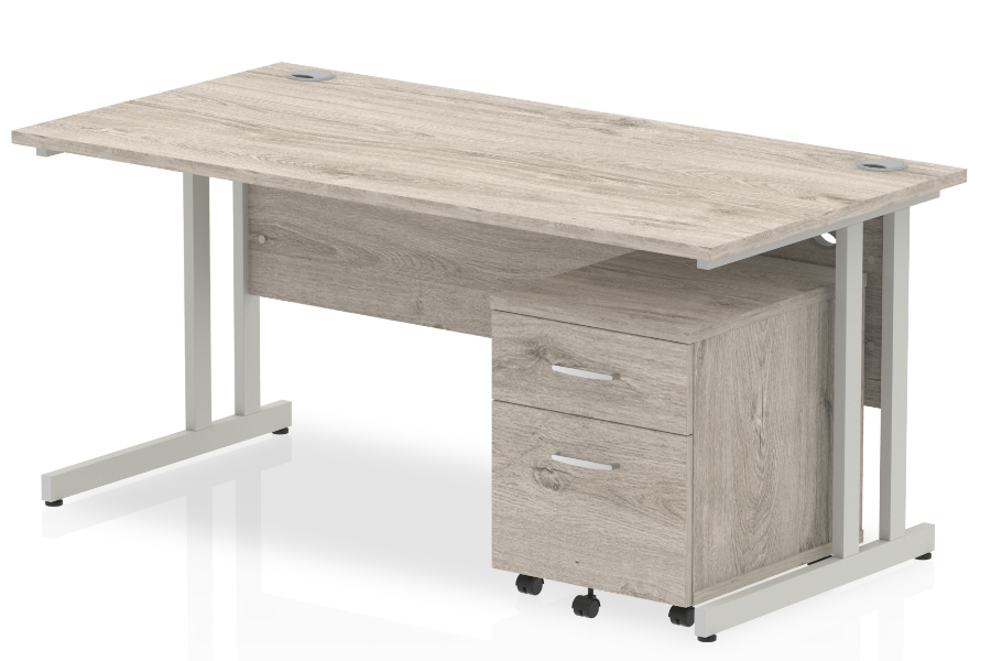 View Grey Oak Rectangular Office Desk With 2 Drawer Pedestal 120cm x 80cm Computer Home Office Work Desk With Storage Gladstone Office Furniture Range information